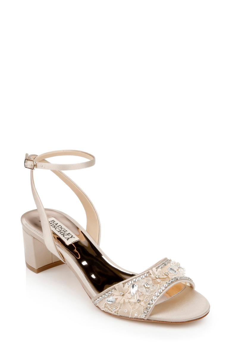 Badgley Mischka Taylin Low Glamour Sandal Pearl Nude | Women Block Heels