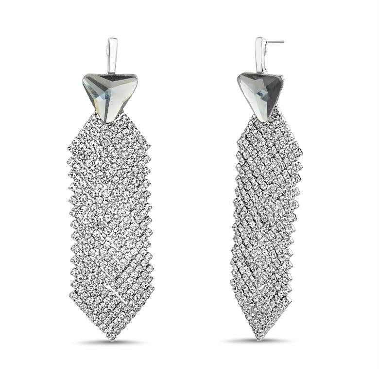 Badgley Mischka Triangle Stone Post Earring With Stone Chain Drop | Women Fashion Jewelry