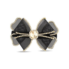 Badgley Mischka Tulle Double Bow Barrette With Stones Black | Women Hair Accessories
