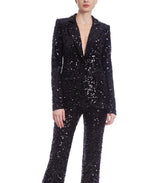 Badgley Mischka Velvet And Sequin Notched Lapel Blazer Black | Women Suits