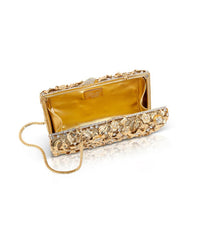 Badgley Mischka Whitley Gold Filigree Crystal Embellished Minaudiere Gold | Women Evening Bags