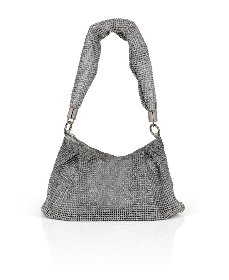Badgley Mischka Yara Crystal Mesh Slouchy Shoulder Bag Silver | Women Evening Bags