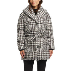 Badgley Mischka Yoko Shawl Collar Puffer Jacket Houndstooth | Women Outerwear