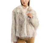 Badgley Mischka Yoshi Faux Feather Fur Jacket Natural | Women Outerwear