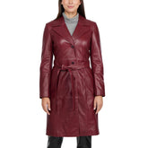 Badgley Mischka Yuna Single Breasted Leather Trench Coat Oxsblood | Women Outerwear