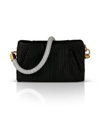 Badgley Mischka Zoe Pleated Clutch With Crystal Shoulder Strap Black | Women Evening Bags