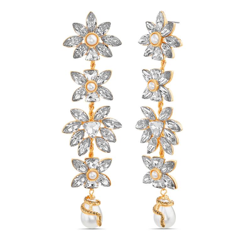 Badgley Mischka 4 Tier Flower Drop Linear Earring | Women Fashion Jewelry