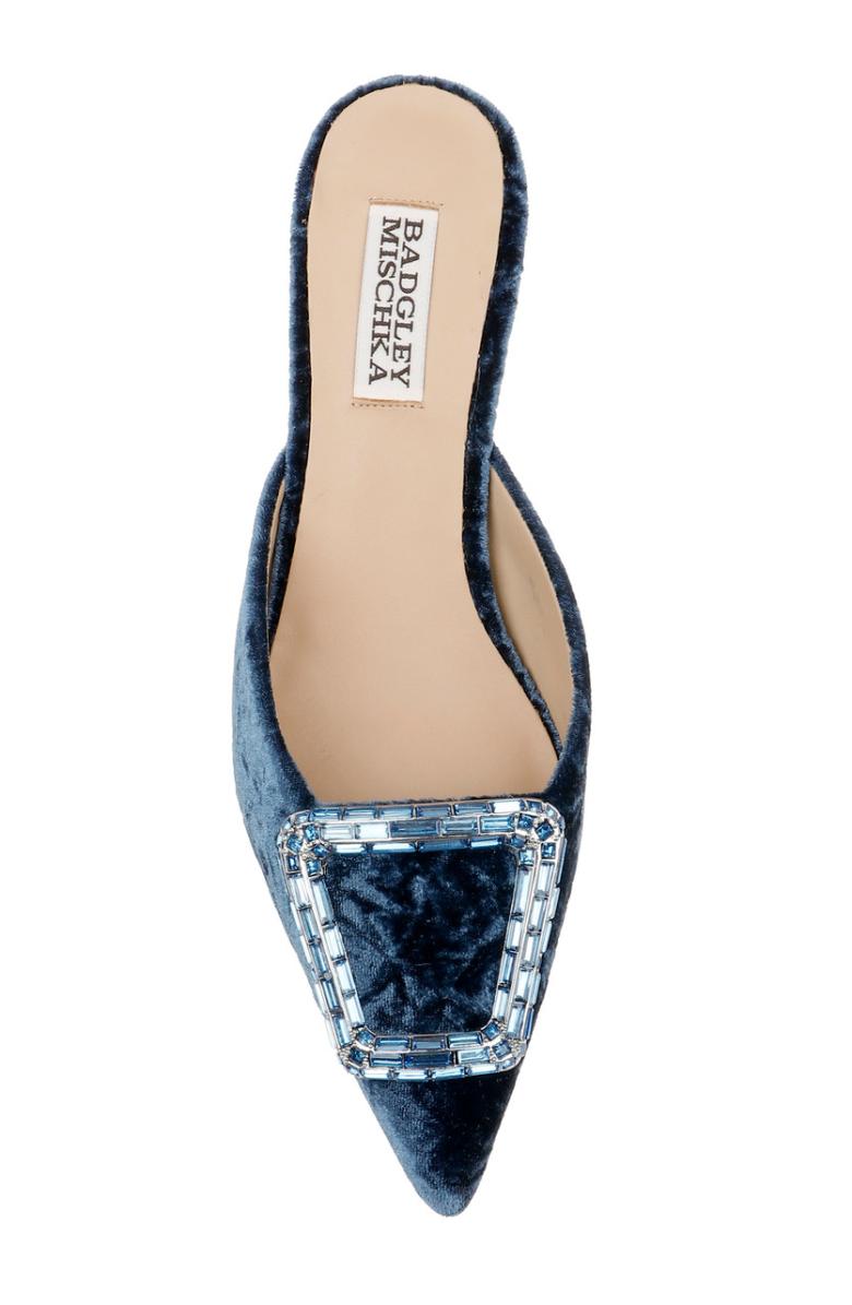 Badgley Mischka Abigayl Pointed Toe Mules Black Velvet | Women Kitten Heel