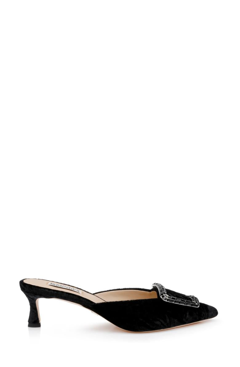 Badgley Mischka Abigayl Pointed Toe Mules Black Velvet | Women Kitten Heel