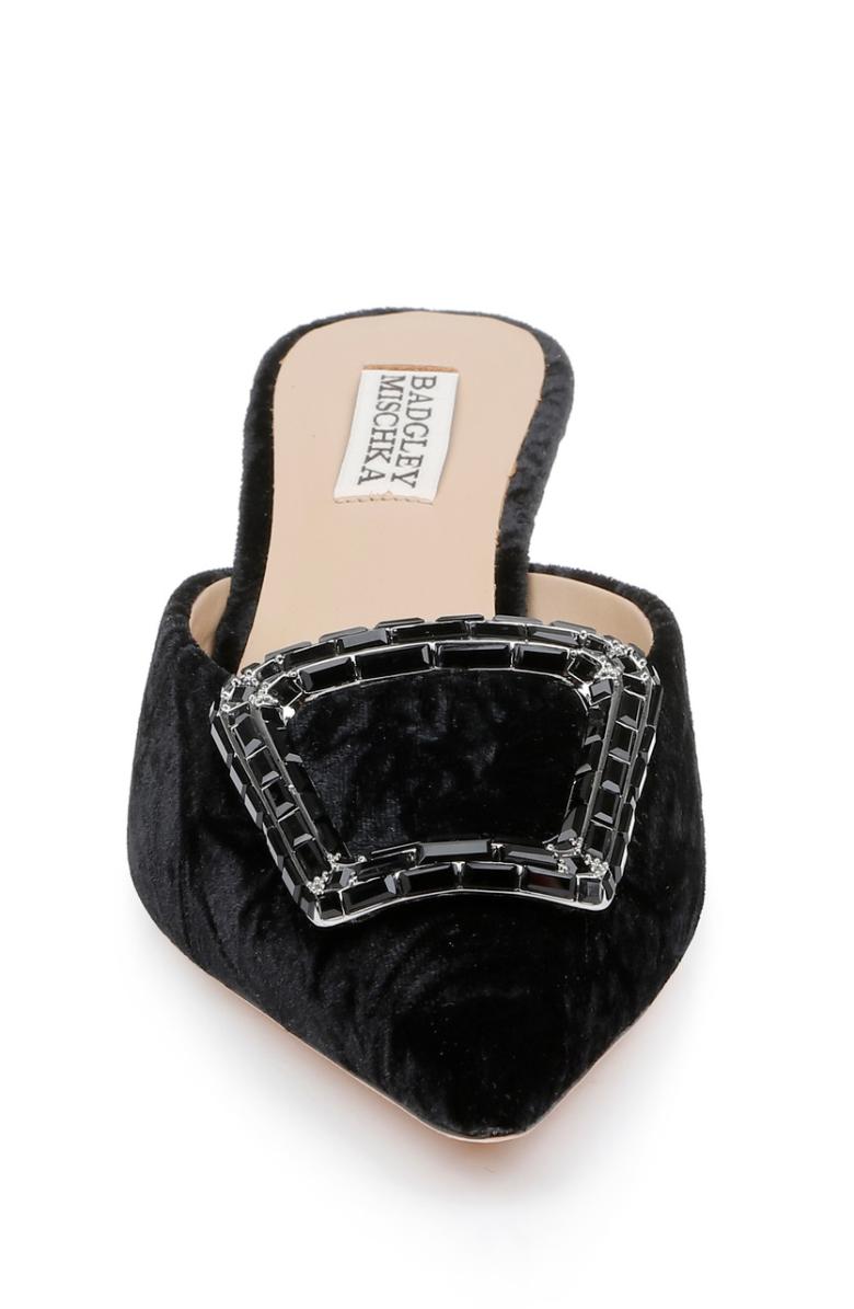 Badgley Mischka Abigayl Pointed Toe Mules Black Velvet | Women Kitten Heel