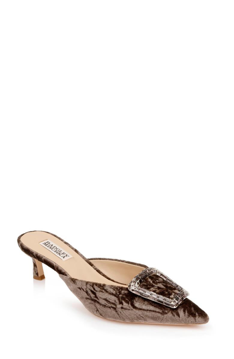 Badgley Mischka Abigayl Pointed Toe Mules Black Velvet | Women Kitten Heel