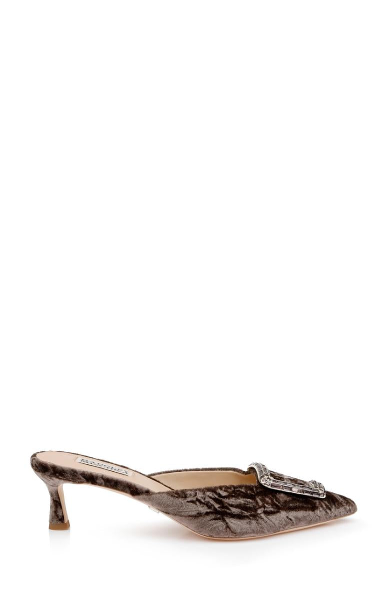 Badgley Mischka Abigayl Pointed Toe Mules Black Velvet | Women Kitten Heel