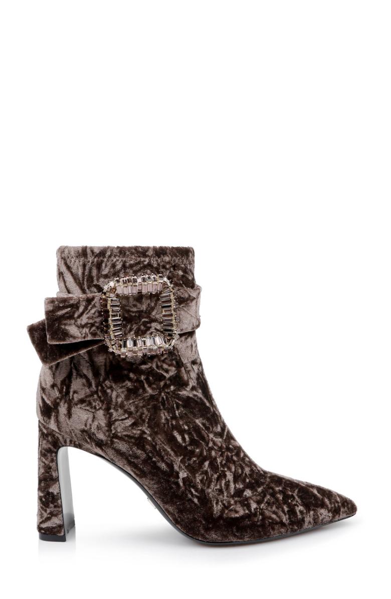 Badgley Mischka Adrian Velvet Block Heel Booties Anthracite Fabric | Women Booties &amp; Boots