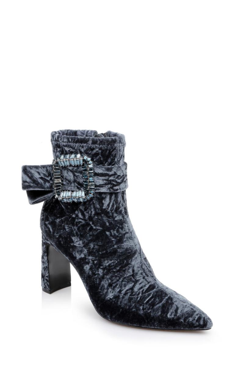 Badgley Mischka Adrian Velvet Block Heel Booties Anthracite Fabric | Women Booties &amp; Boots