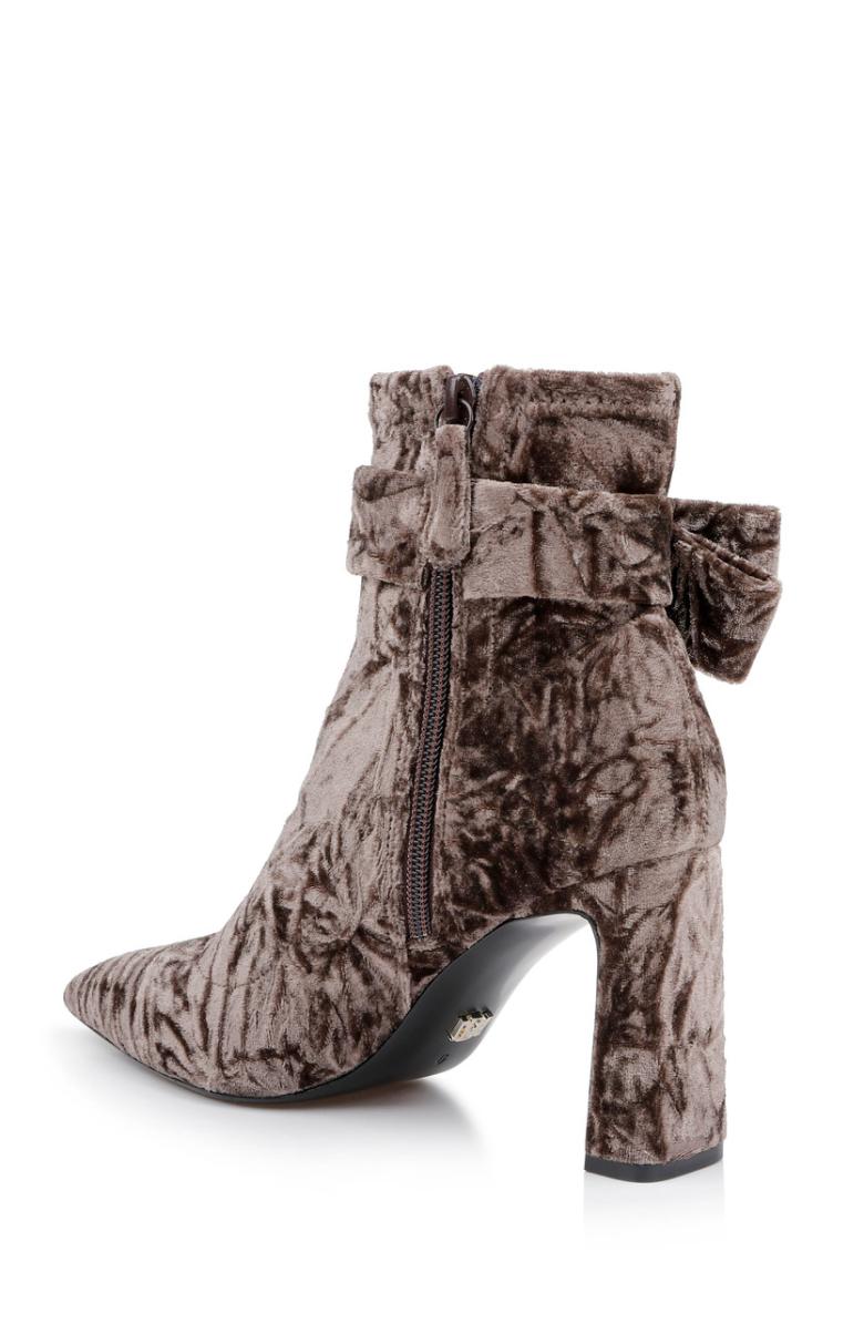 Badgley Mischka Adrian Velvet Block Heel Booties Anthracite Fabric | Women Booties &amp; Boots