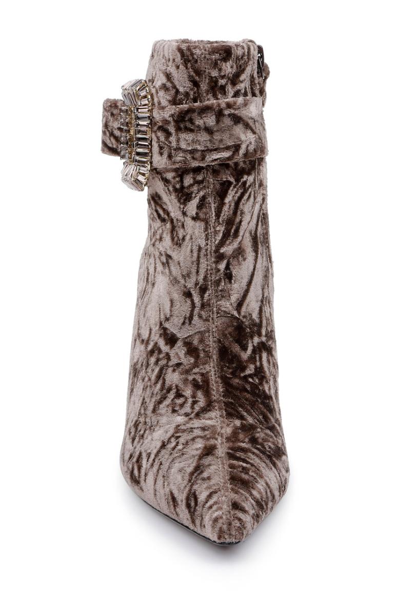 Badgley Mischka Adrian Velvet Block Heel Booties Anthracite Fabric | Women Booties &amp; Boots