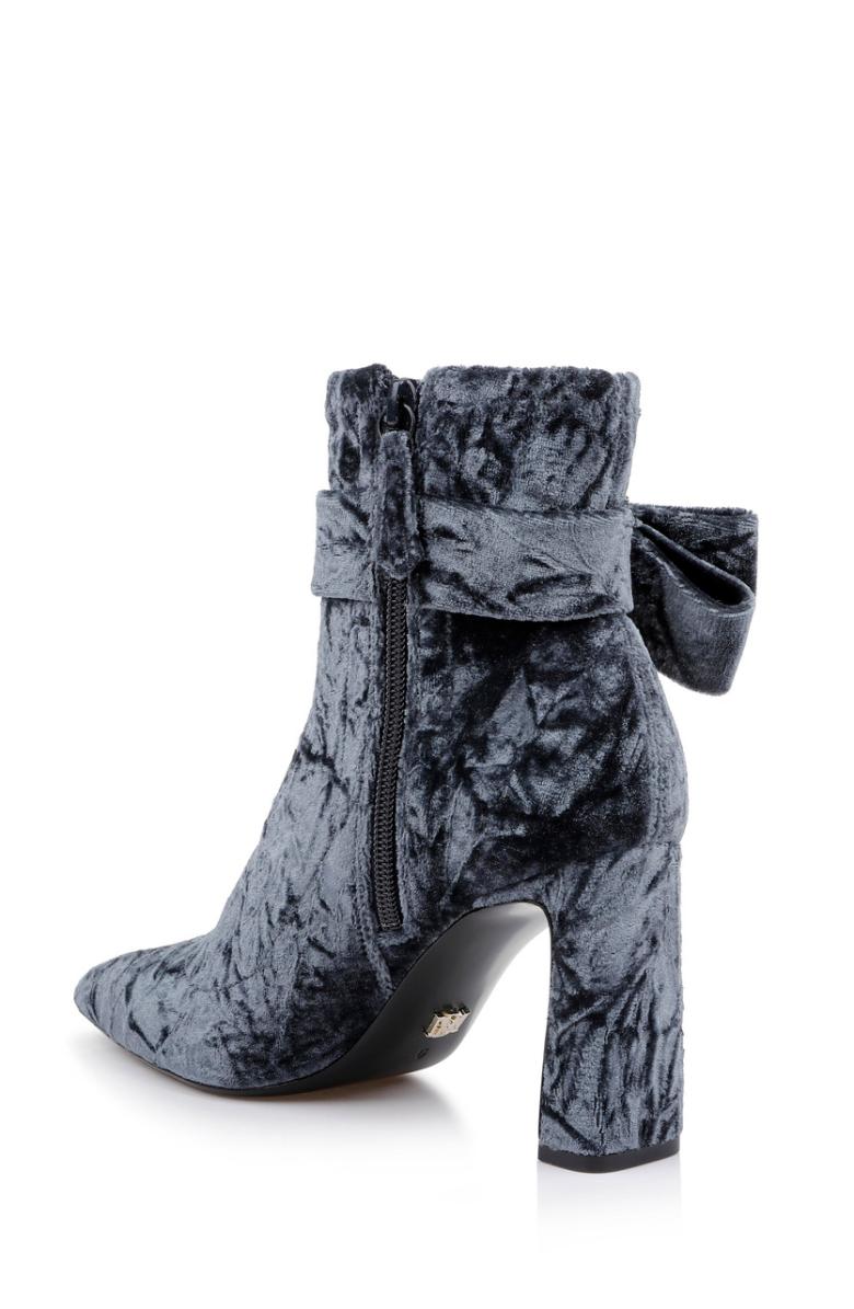 Badgley Mischka Adrian Velvet Block Heel Booties Anthracite Fabric | Women Booties &amp; Boots