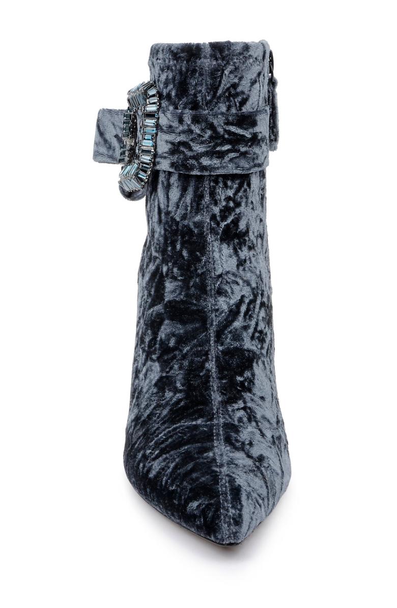 Badgley Mischka Adrian Velvet Block Heel Booties Anthracite Fabric | Women Booties &amp; Boots