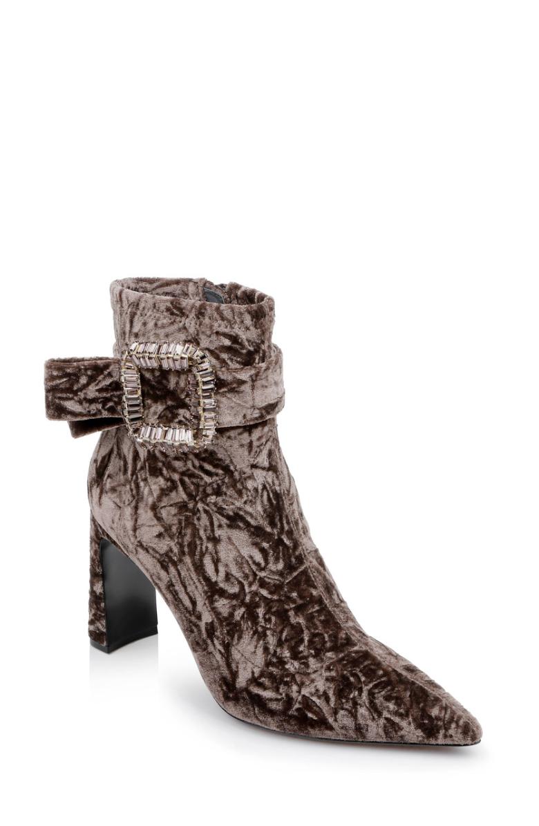 Badgley Mischka Adrian Velvet Block Heel Booties Anthracite Fabric | Women Booties &amp; Boots