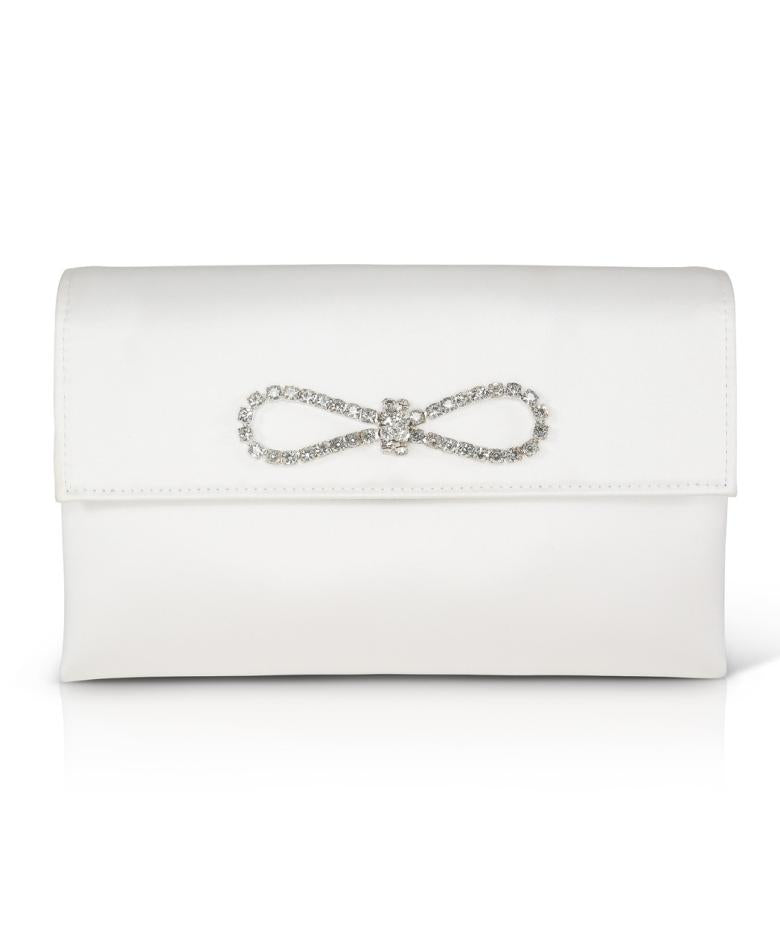 Badgley Mischka Alicia Satin Envelope With Crystal Bow Ivory | Women Evening Bags