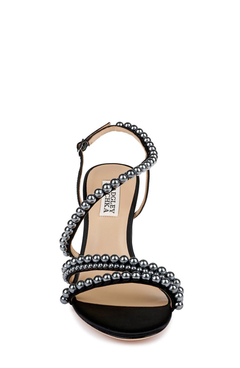 Badgley Mischka Amora Pearl Strap Block Heels Black | Women Best Sellers