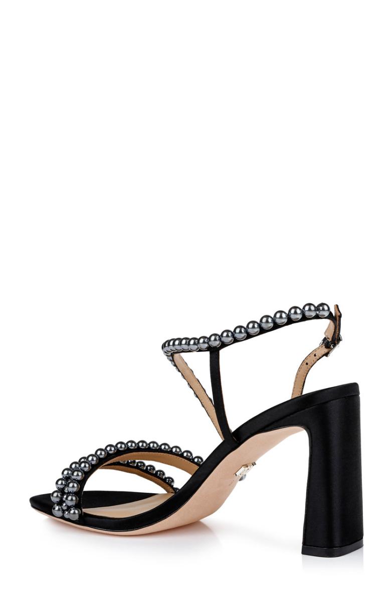 Badgley Mischka Amora Pearl Strap Block Heels Black | Women Best Sellers