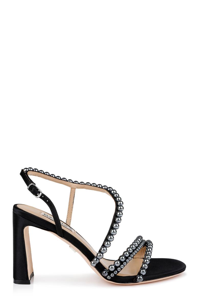 Badgley Mischka Amora Pearl Strap Block Heels Black | Women Best Sellers