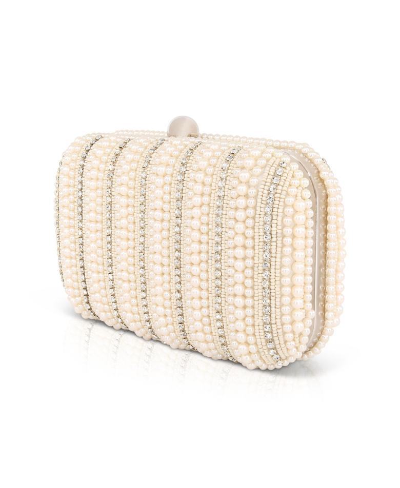 Badgley Mischka Aria Beaded Pearl Stripe Minaudière | Women Evening Bags