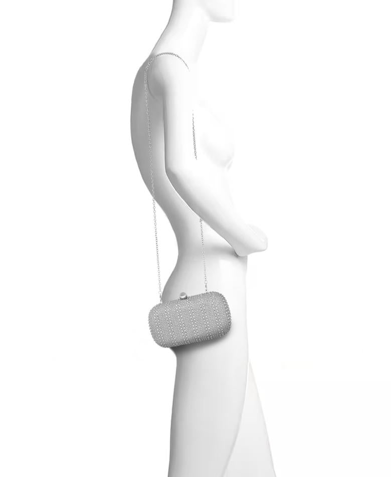 Badgley Mischka Arya Striped Crystal Droplets Minaudière Silver | Women Evening Bags