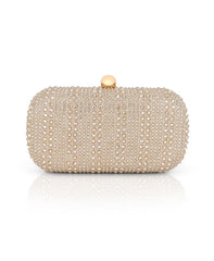 Badgley Mischka Arya Striped Crystal Droplets Minaudière Silver | Women Evening Bags