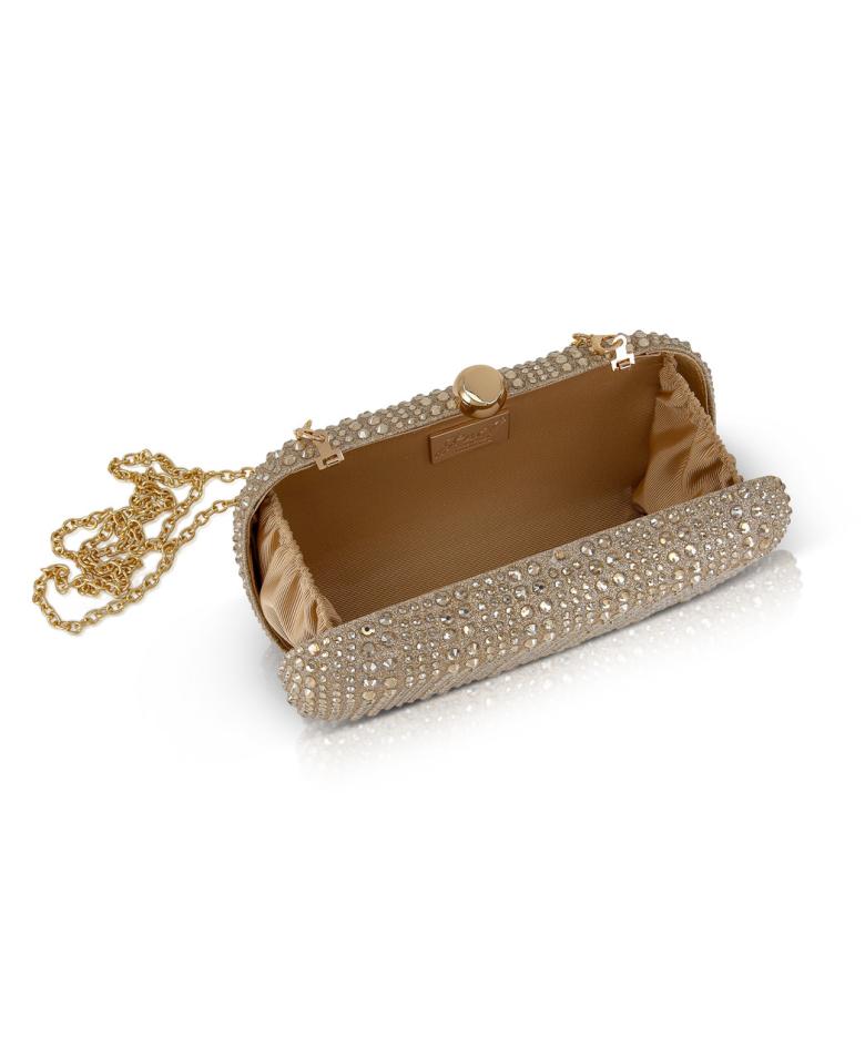 Badgley Mischka Arya Striped Crystal Droplets Minaudière Silver | Women Evening Bags