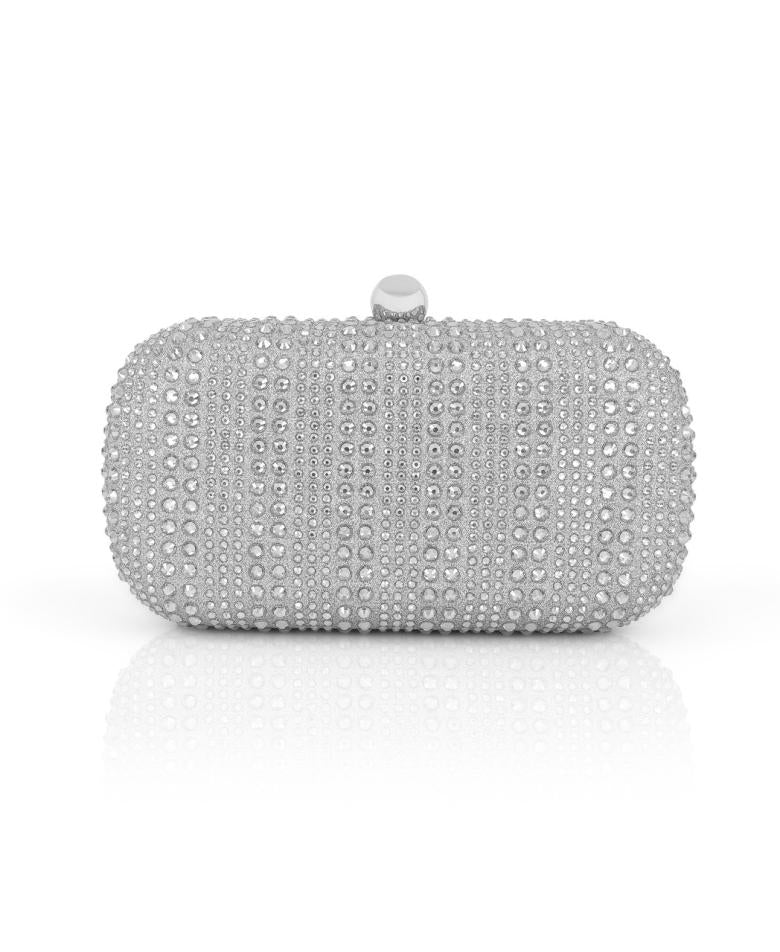 Badgley Mischka Arya Striped Crystal Droplets Minaudière Silver | Women Evening Bags