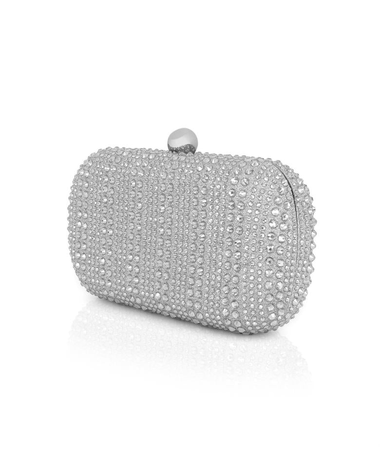 Badgley Mischka Arya Striped Crystal Droplets Minaudière Silver | Women Evening Bags