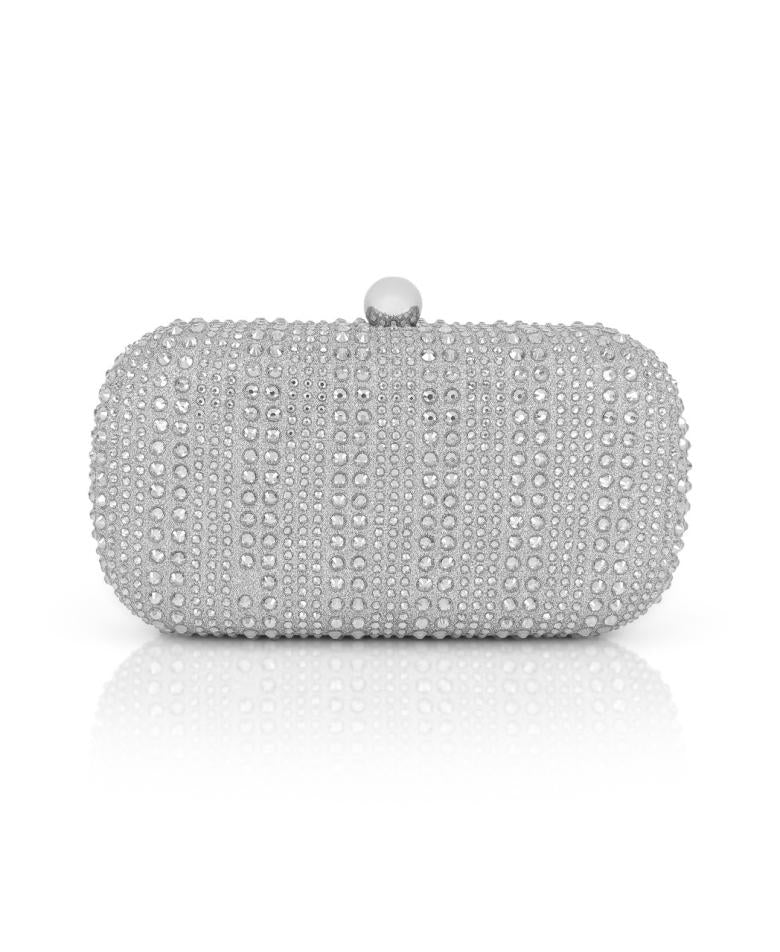 Badgley Mischka Arya Striped Crystal Droplets Minaudière Silver | Women Evening Bags
