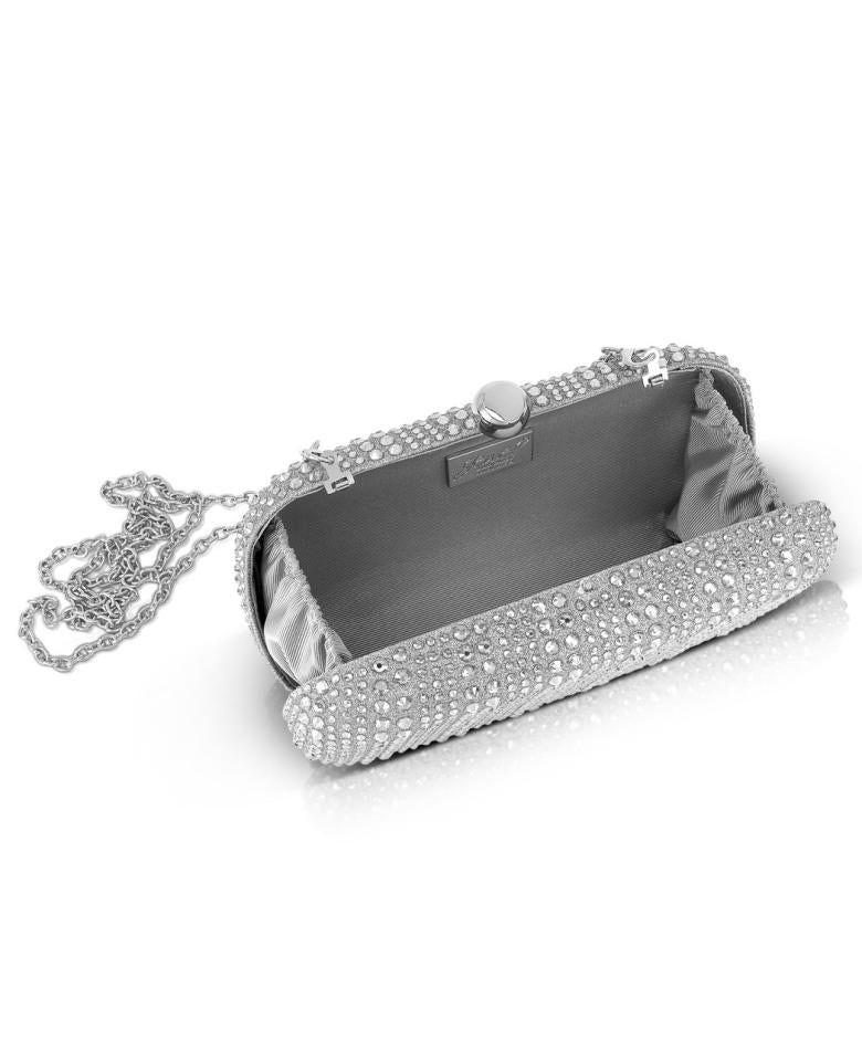 Badgley Mischka Arya Striped Crystal Droplets Minaudière Silver | Women Evening Bags