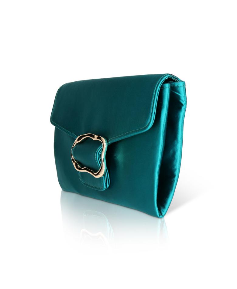 Badgley Mischka Aubrey Satin Envelope With Organic Shape Buckle Hot Pink | Women Evening Bags