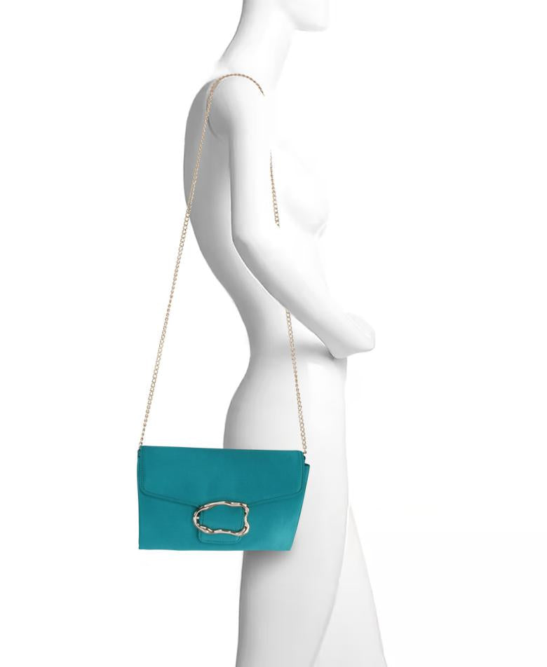 Badgley Mischka Aubrey Satin Envelope With Organic Shape Buckle Hot Pink | Women Evening Bags