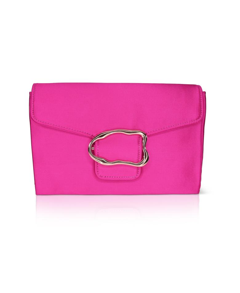 Badgley Mischka Aubrey Satin Envelope With Organic Shape Buckle Hot Pink | Women Evening Bags