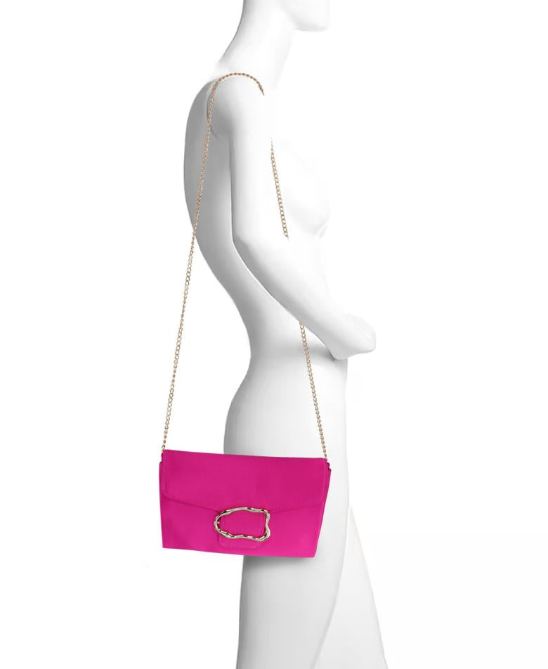 Badgley Mischka Aubrey Satin Envelope With Organic Shape Buckle Hot Pink | Women Evening Bags