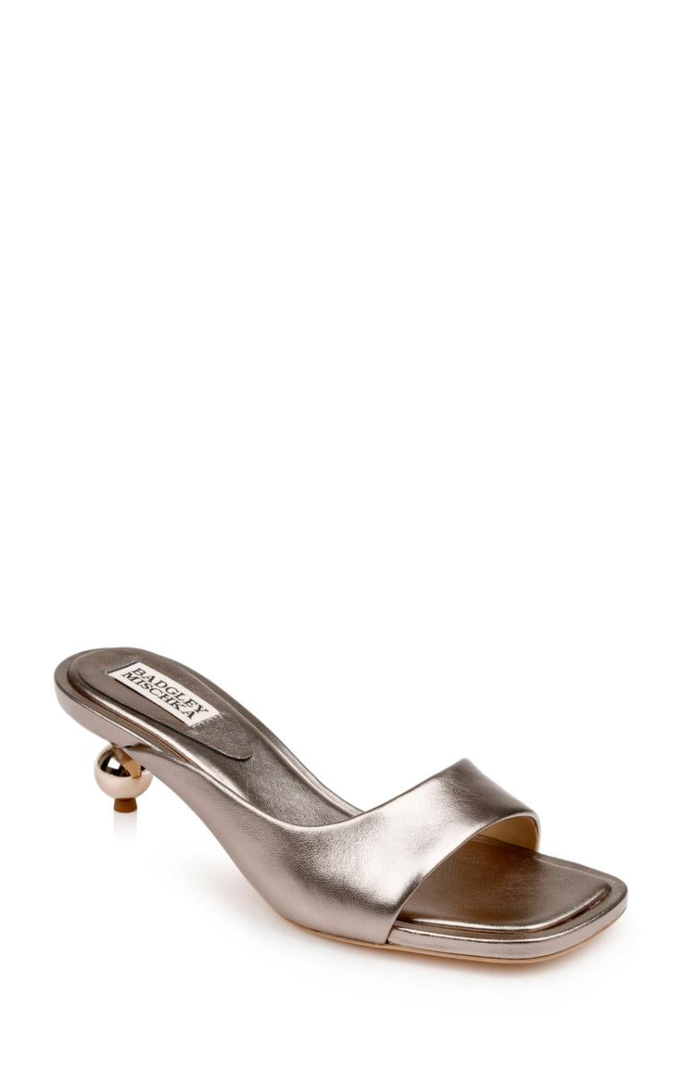 Badgley Mischka Baila Asymmetrical Slide With Ball Heel Light Bronze | Women Kitten Heel