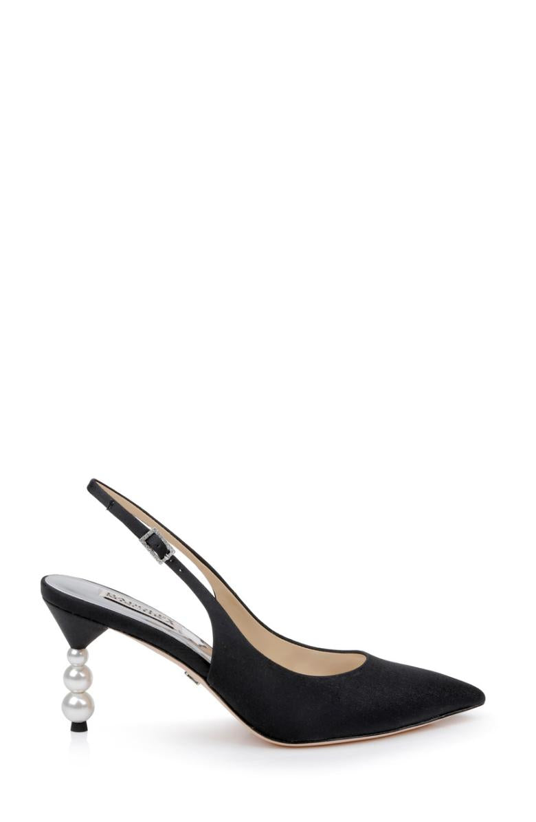 Badgley Mischka Beatrix Pointed-Toe Slingback Heels With Pearl-Beaded Heel Black | Women Best Sellers