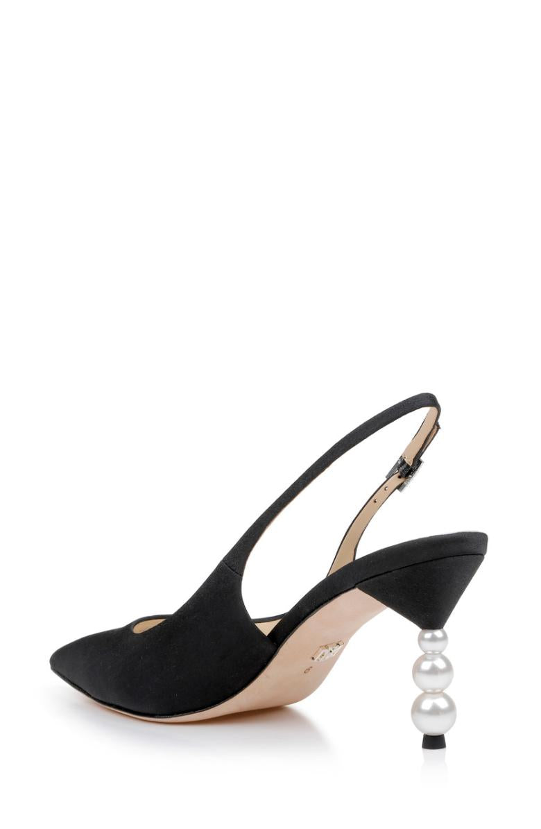 Badgley Mischka Beatrix Pointed-Toe Slingback Heels With Pearl-Beaded Heel Black | Women Best Sellers