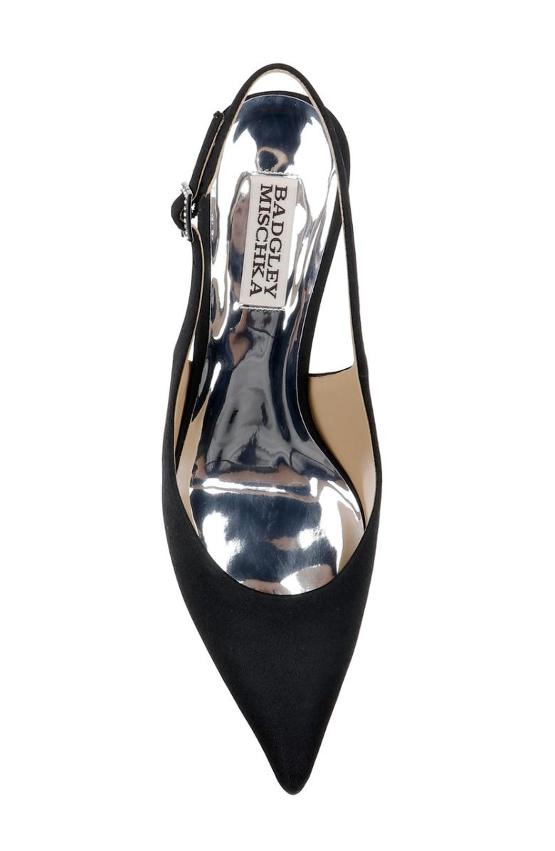 Badgley Mischka Beatrix Pointed-Toe Slingback Heels With Pearl-Beaded Heel Black | Women Best Sellers