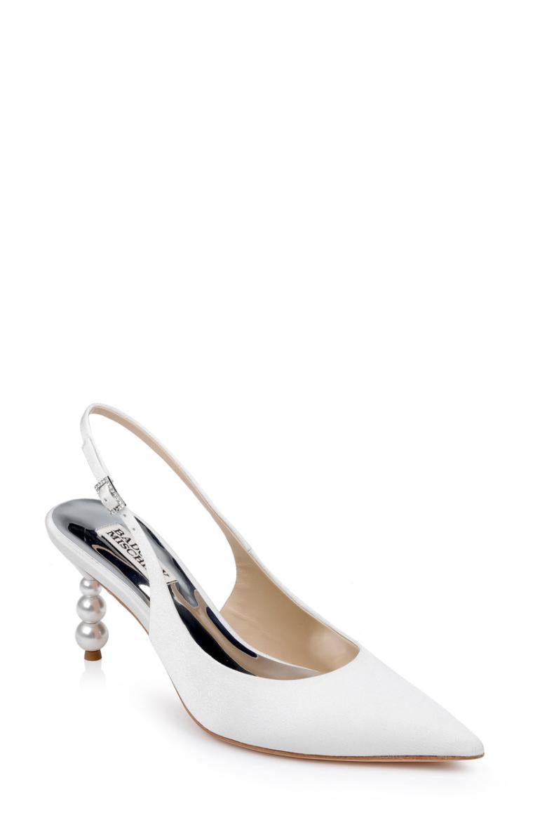 Badgley Mischka Beatrix Pointed-Toe Slingback Heels With Pearl-Beaded Heel Black | Women Best Sellers