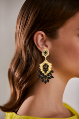 Badgley Mischka Black And Gold Floral Leaf Statement Drop Earring | Women Fashion Jewelry