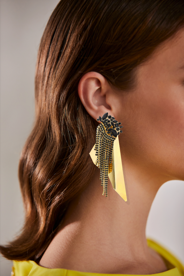 Badgley Mischka Black And Gold Rhinestone Draped Statement Earring | Women Fashion Jewelry