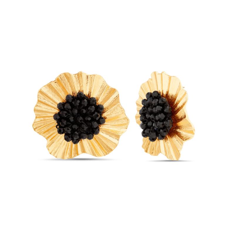Badgley Mischka Black Beaded Center Flower Stud Earring | Women Fashion Jewelry