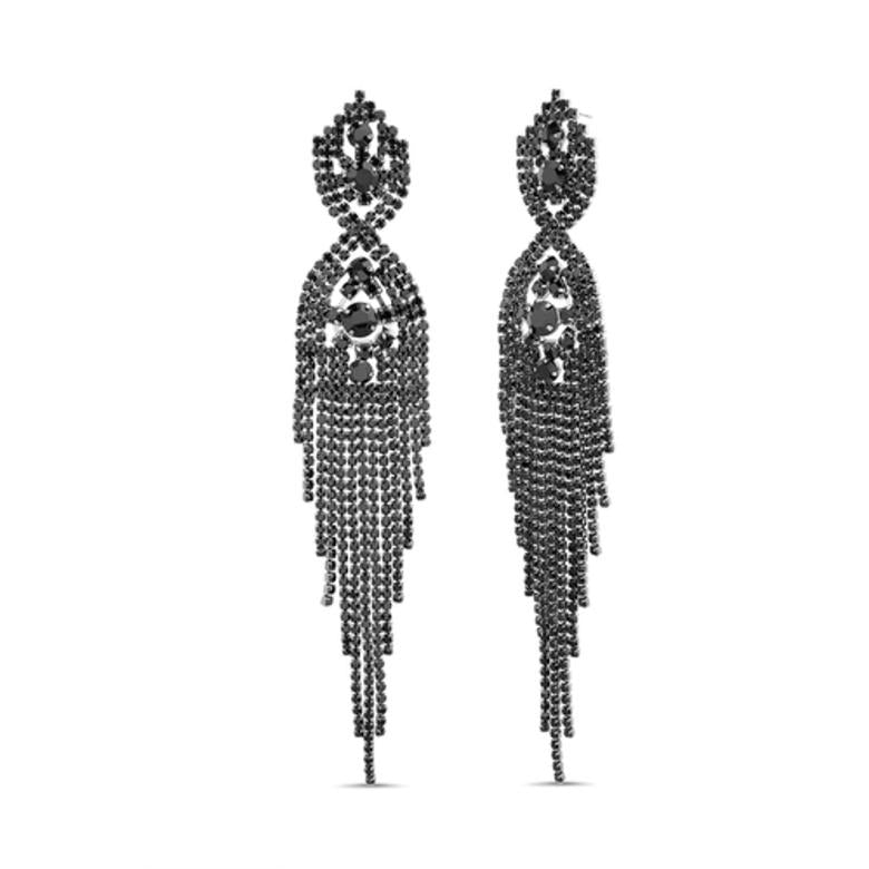 Badgley Mischka Black Rhinestone Criss-Cross Waterfall Fringe Earrings | Women Fashion Jewelry