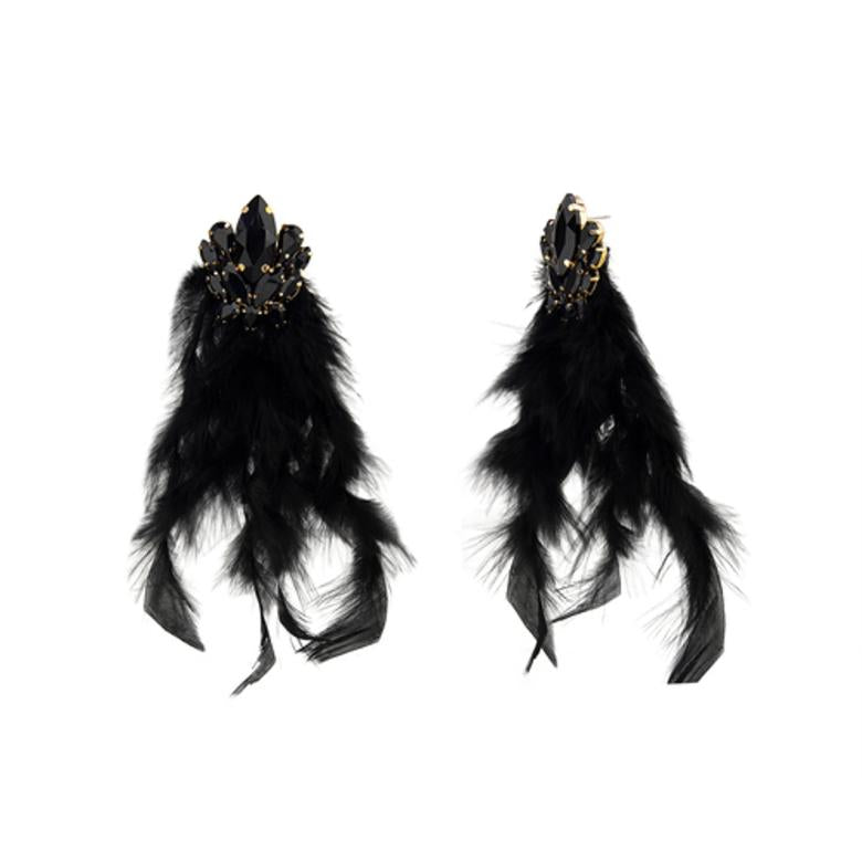 Badgley Mischka Black Stone And Feather Earrings | Women Fashion Jewelry