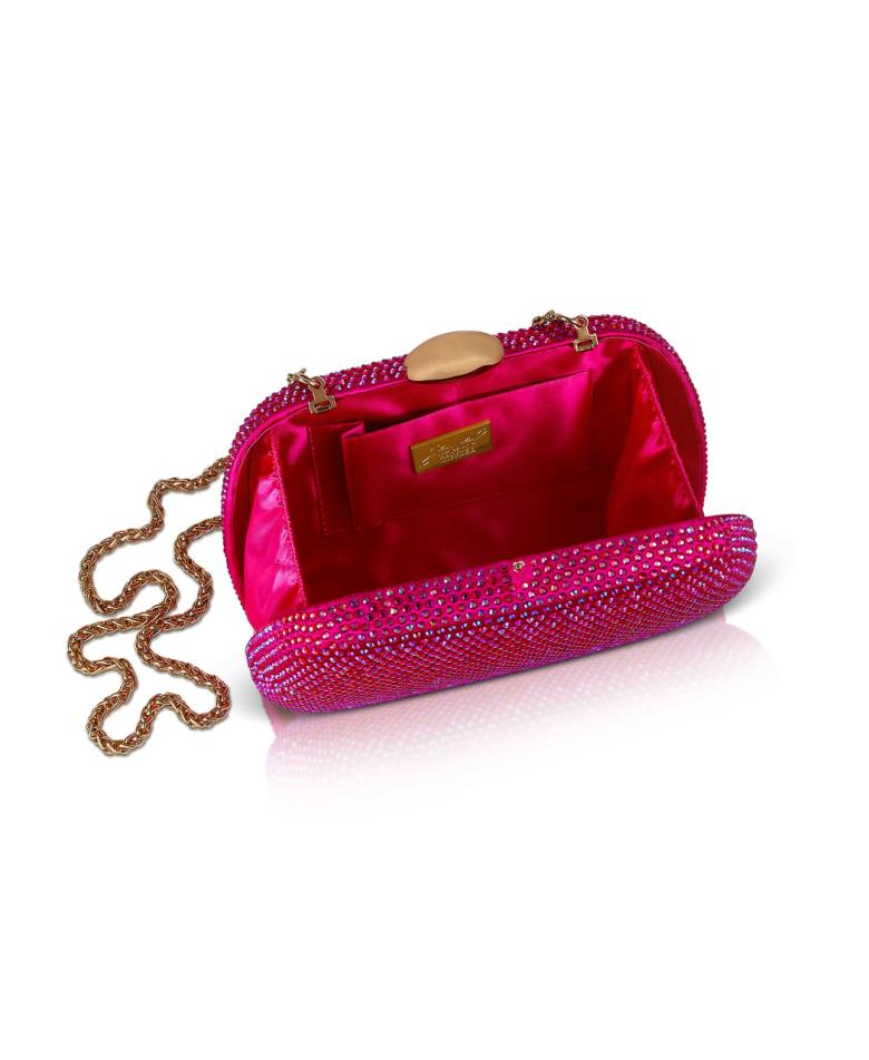 Badgley Mischka Blossom Crystal Minaudière Neon Pink | Women Evening Bags